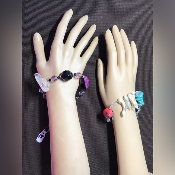 Women’s 2pc Bracelet W/Turquoise, BlisterPearls,Coral,Quartz,Natural stns 8 1/2” - Picture 1 of 10